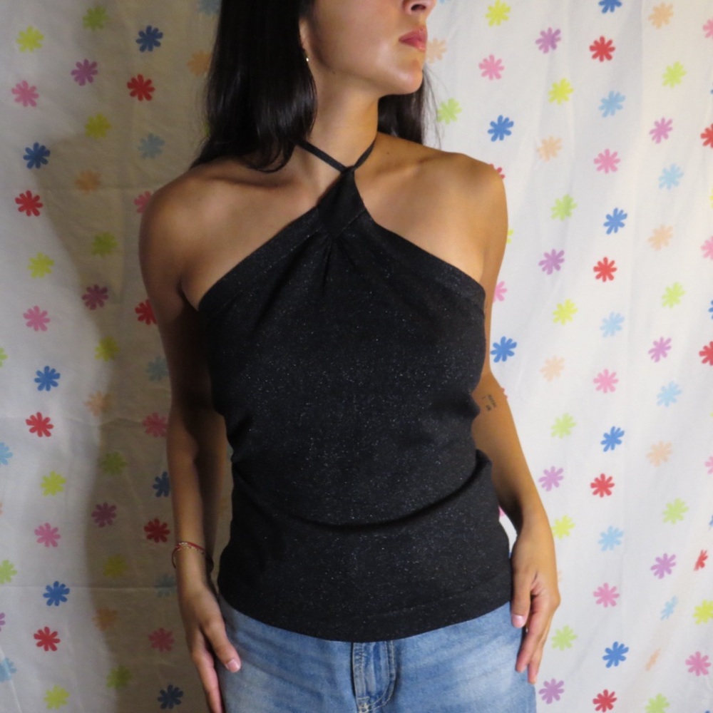 Glimmer Black Halter Top by Express